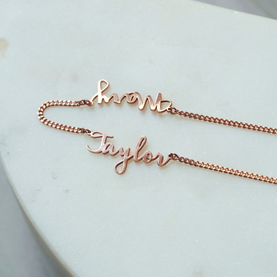 Personalized Double Name Family Necklace, Custom Jewelry Gift for Mom, 14K Gold & 925 Silver