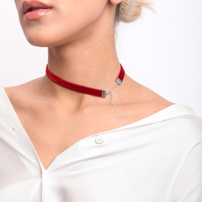 Red Velvet Ribbon Choker Necklace for Men & Women with Sterling Silver Clasp - Gifts for Girls