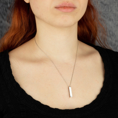 Personalized Vertical Bar Necklace with Hidden Message, Morse Code & Coordinates | Unique Gift for Men | Valentine's Day