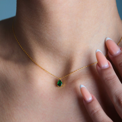 Emerald Green Gemstone Necklace: Citrine, Pink Tourmaline, Red Ruby Bridesmaid Gift Birthstone Jewelry