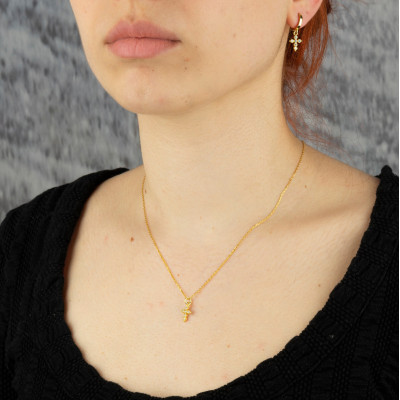 Gold & Rose-Plated Minimalist Women's Cross Necklace & Earrings Set - Mother's Day Gift for Her (UK)