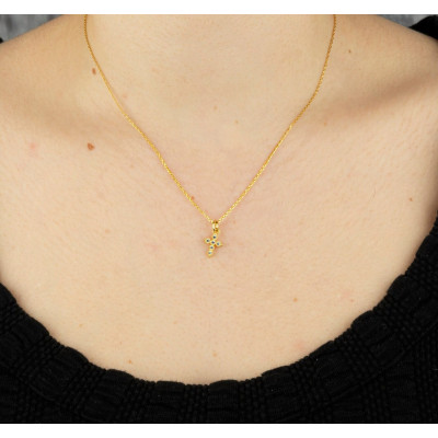 Gold & Rose-Plated Minimalist Women's Cross Necklace & Earrings Set - Mother's Day Gift for Her (UK)