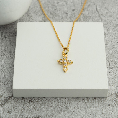 Gold & Rose-Plated Minimalist Women's Cross Necklace & Earrings Set - Mother's Day Gift for Her (UK)