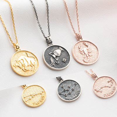 Women's Zodiac Necklace - Gold & Silver Horoscope Pendant, Elegant Gift Jewelry,