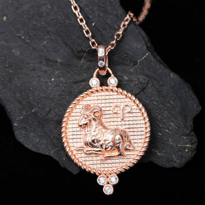 Aries Zodiac Sign Coin Pendant Necklace - Astrology Birthday Choker