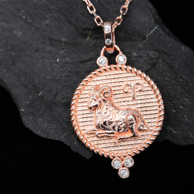 Aries Zodiac Sign Coin Pendant Necklace - Astrology Birthday Choker