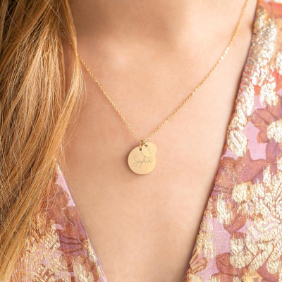 Gold Asta Initial & Name Personalized Disc Necklace - Mother's Day/Birthday Gift for Her | AllUniqueness
