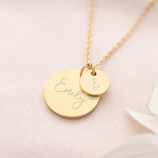 Gold Asta Initial & Name Personalized Disc Necklace - Mother's Day/Birthday Gift for Her | AllUniqueness