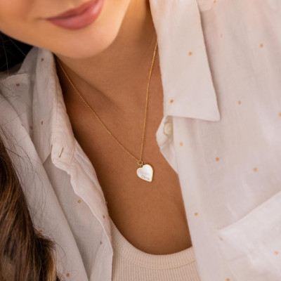 Sterling Silver Heart Mother of Pearl Personalised Necklace - Couples Gift for Her by Bloom Boutique