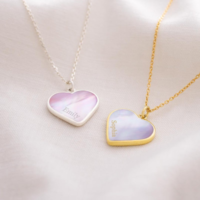 Sterling Silver Heart Mother of Pearl Personalised Necklace - Couples Gift for Her by Bloom Boutique