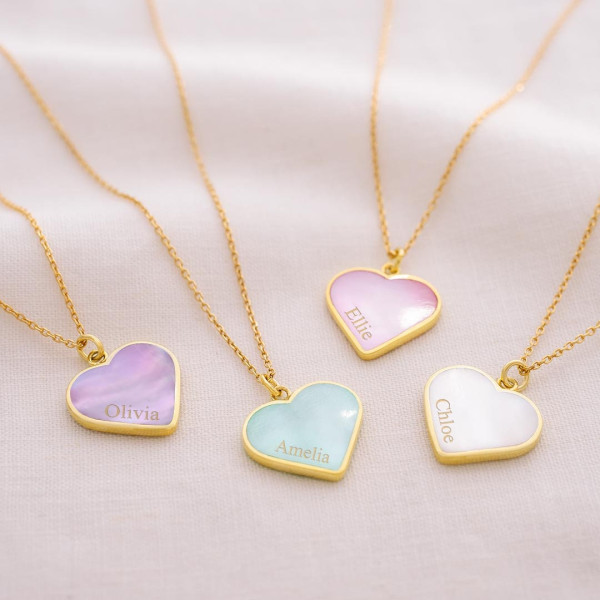 Sterling Silver Heart Mother of Pearl Personalised Necklace - Couples Gift for Her by Bloom Boutique