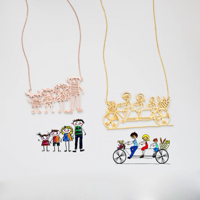 Actual Kids Drawing Necklace - Children Artwork Necklace - Kid Art Gift - Personalized Necklace - Special Gift for Mom - Grandma Gift