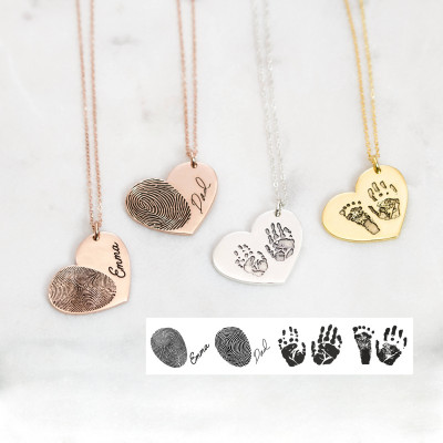 Baby FootPrint Necklace Sterling Silver - Engraved FingerPrint Necklace - Handprint Art Jewelry - New Mom Baby Keepsake Gift - Baby Announcement Gift