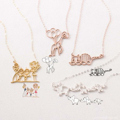 Custom Kid Drawing Necklace - Personalized Child Art Jewelry - Gift for Grandma or Mom