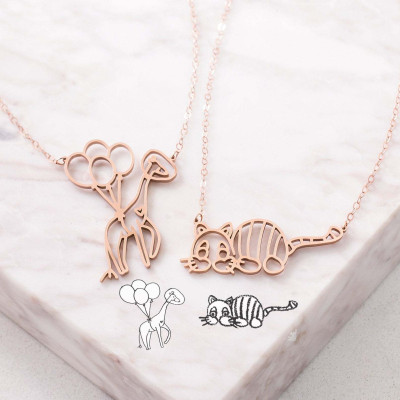 Custom Kid Drawing Necklace - Personalized Child Art Jewelry - Gift for Grandma or Mom