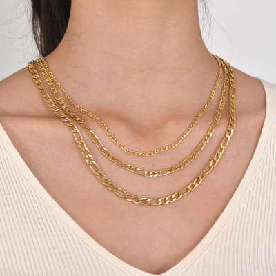 Gold Women's Figaro Chain Necklace, Women's Jewelry, Gift for Her