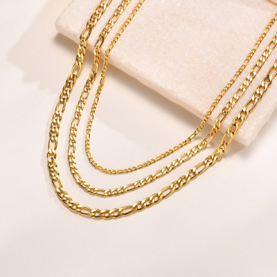 Gold Women's Figaro Chain Necklace, Women's Jewelry, Gift for Her