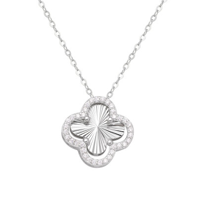 14k Gold Filled Four Leaf Clover Necklace with Elegant Silver Zircon Stone