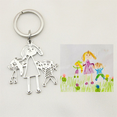 Actual Kids Drawing Keyring - Children Artwork Pendant - Kid Art Gift - Personalized Key Chain - Special Gift for Mom - Grandma Gift