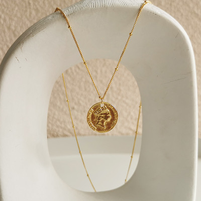 Royal Coin Necklace with Queen Head Pendant | Adjustable Chain Length