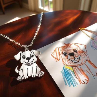 Personalized Kids Drawing Necklace - Custom Child Art Gift for Mom or Grandma