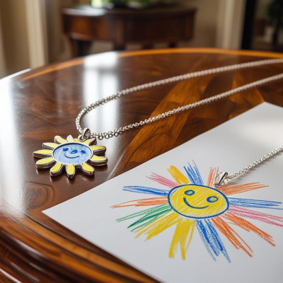Personalized Kids Drawing Necklace - Custom Child Art Gift for Mom or Grandma