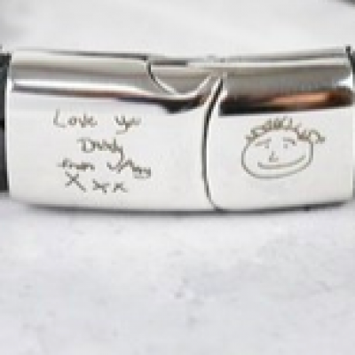 Personalised Men's Thick Woven Leather Bracelet - Engraved Signature Bracelet - Memorial Custom Handwriting - Personalized Keepsake Gift
