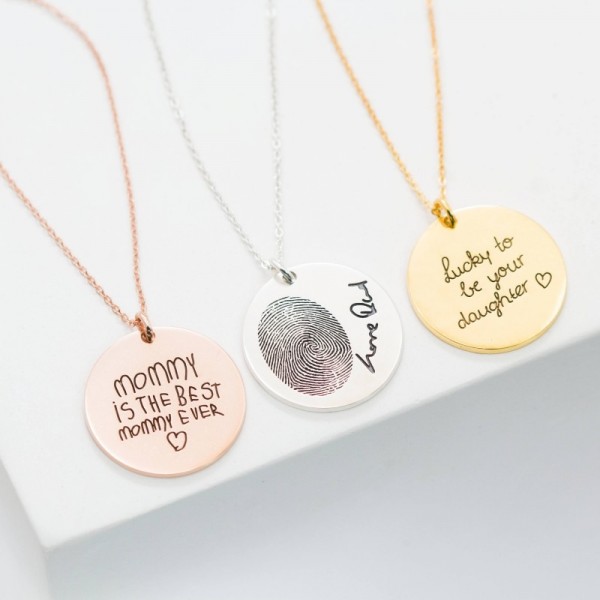 Handwriting Necklace - Custom Handwriting Jewelry - Signature Disc Necklace - Fingerprint Necklace - CHRISTMAS GIFT - Memorial Gift