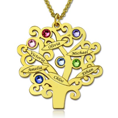 Engraved Family Tree Necklace with Birthstones Silver - Custom Jewellery By All Uniqueness