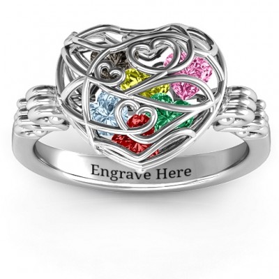 Encased in Love Caged Hearts Ring with Butterfly Wings Band - Custom Jewellery By All Uniqueness