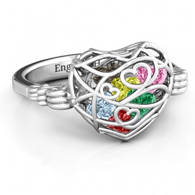 Encased in Love Caged Hearts Ring with Butterfly Wings Band - Custom Jewellery By All Uniqueness