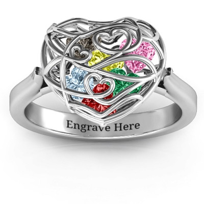 Encased in Love Caged Hearts Ring with Ski Tip Band - Custom Jewellery By All Uniqueness