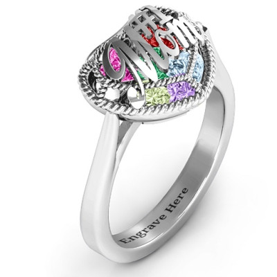 #1 Mom Caged Hearts Ring with Ski Tip Band - Custom Jewellery By All Uniqueness