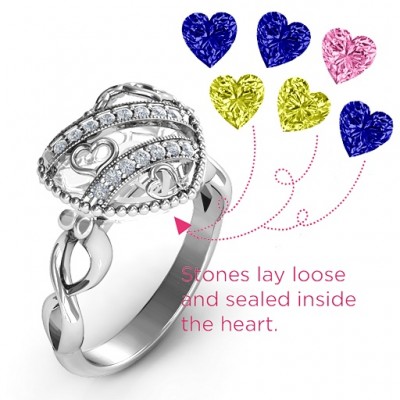 Sparkling Hearts Caged Hearts Ring with Infinity Band - Custom Jewellery By All Uniqueness