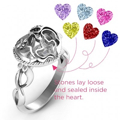 Mother and Child Caged Hearts Ring with Infinity Band - Custom Jewellery By All Uniqueness