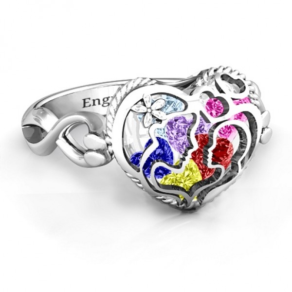 Mother and Child Caged Hearts Ring with Infinity Band - Custom Jewellery By All Uniqueness