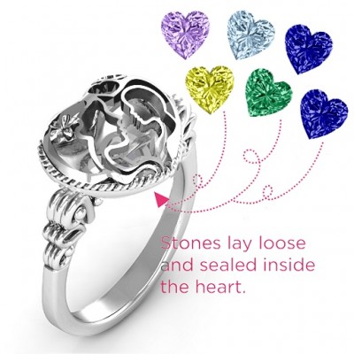 Mother and Child Caged Hearts Ring with Butterfly Wings Band - Custom Jewellery By All Uniqueness