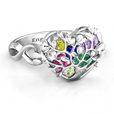 Family Tree Caged Hearts Ring with Infinity Band - Custom Jewellery By All Uniqueness