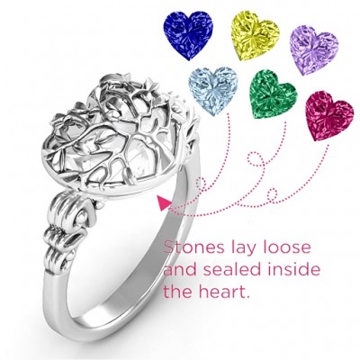 Family Tree Caged Hearts Ring with Butterfly Wings Band - Custom Jewellery By All Uniqueness