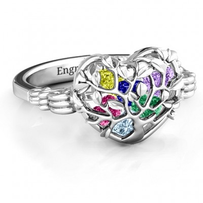 Family Tree Caged Hearts Ring with Butterfly Wings Band - Custom Jewellery By All Uniqueness