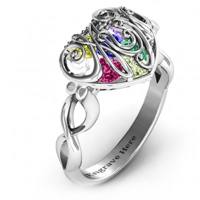 Mum heart Caged Hearts Ring with Infinity Band - Custom Jewellery By All Uniqueness