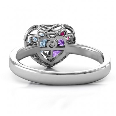 Petite Caged Hearts Ring with Classic with Engravings Band - Custom Jewellery By All Uniqueness