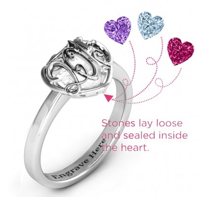 Petite Caged Hearts Ring with Classic Band - Custom Jewellery By All Uniqueness