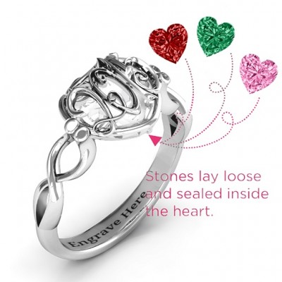 Petite Caged Hearts Ring with Infinity Band - Custom Jewellery By All Uniqueness