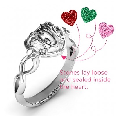 Petite Caged Hearts Ring with Infinity Band - Custom Jewellery By All Uniqueness