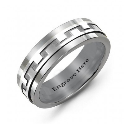Silver Mens Detailed Modern Tungsten Band Ring - Custom Jewellery By All Uniqueness