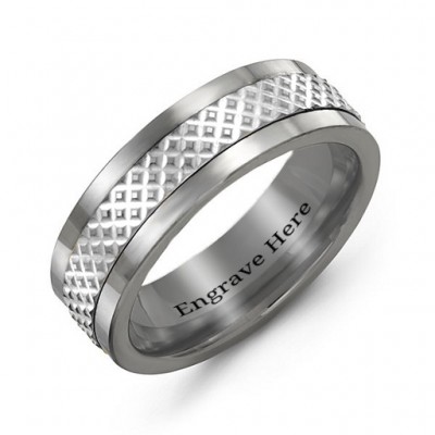 Silver Men s Tungsten Mesh Inlay Band Ring - Custom Jewellery By All Uniqueness