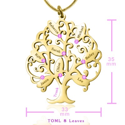 Tree of My Life Necklace 8 - Gold Plated - Custom Jewellery By All Uniqueness