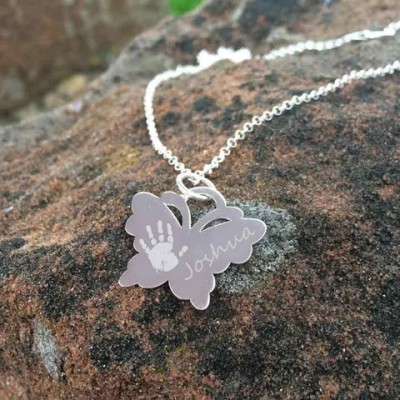 Engraved Butterfly Handprint Necklace - Custom Jewellery By All Uniqueness