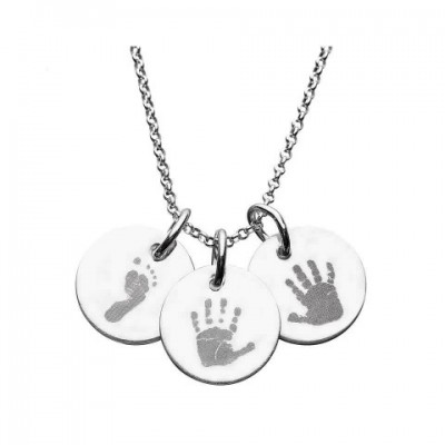 925 Silver Hand/Footprint Engraved Disc Pendant - Custom Jewellery By All Uniqueness